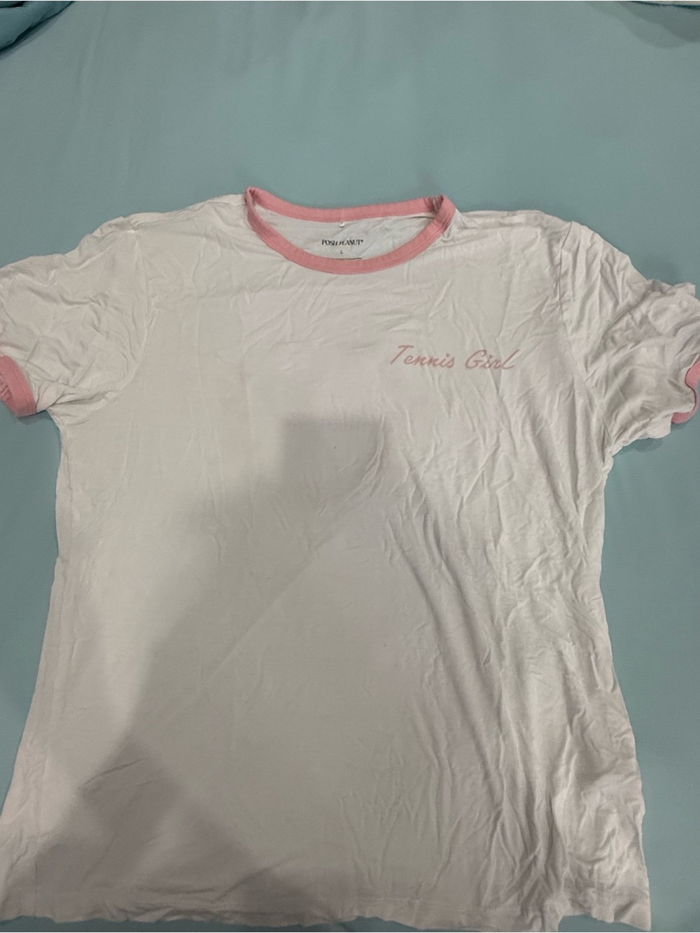 Posh Peanut White Tee with Pink Trim - "Tennis Girl" Script